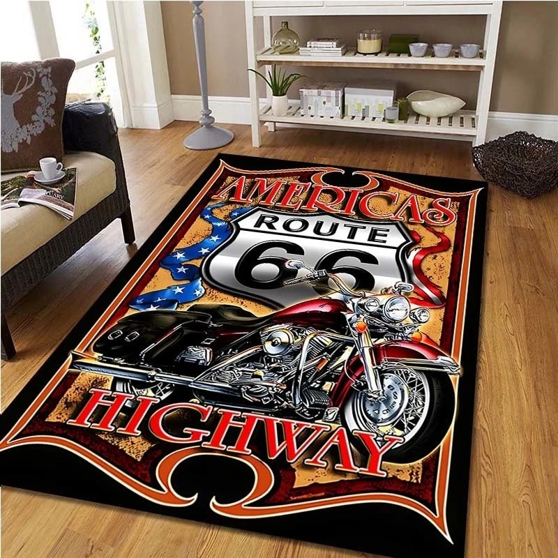 Commercial Kitchen Floor - Route 66 Motorcycle Vintage Carpet for