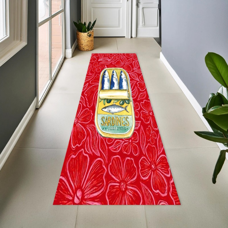Commercial Kitchen Floor - Retro Canned Sardine Long Runner Rug