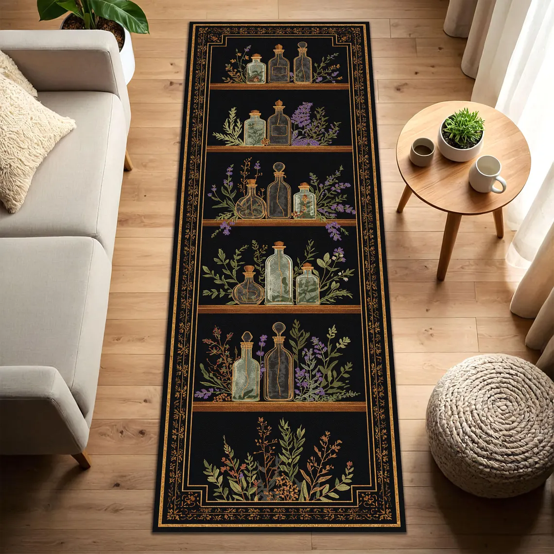 Commercial Kitchen Background - Mystical Bottles Mat Detailed Glassware Illustration