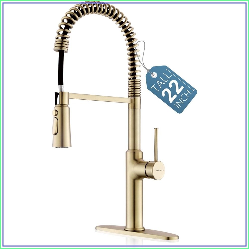 Commercial Kitchen Faucet - 22'' Tall Brushed Gold Kitchen Faucet,