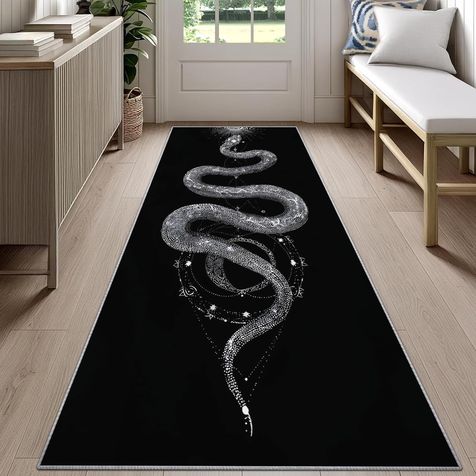 Snake Print Runner Rug Black B - Commercial Kitchen Background ulasan dan harga