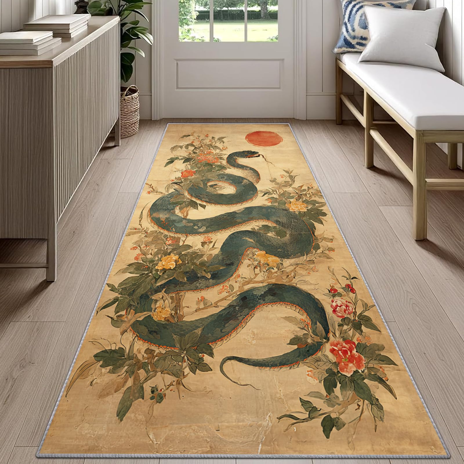 Snake Print Runner Rug Black B - Commercial Kitchen Background ulasan dan harga