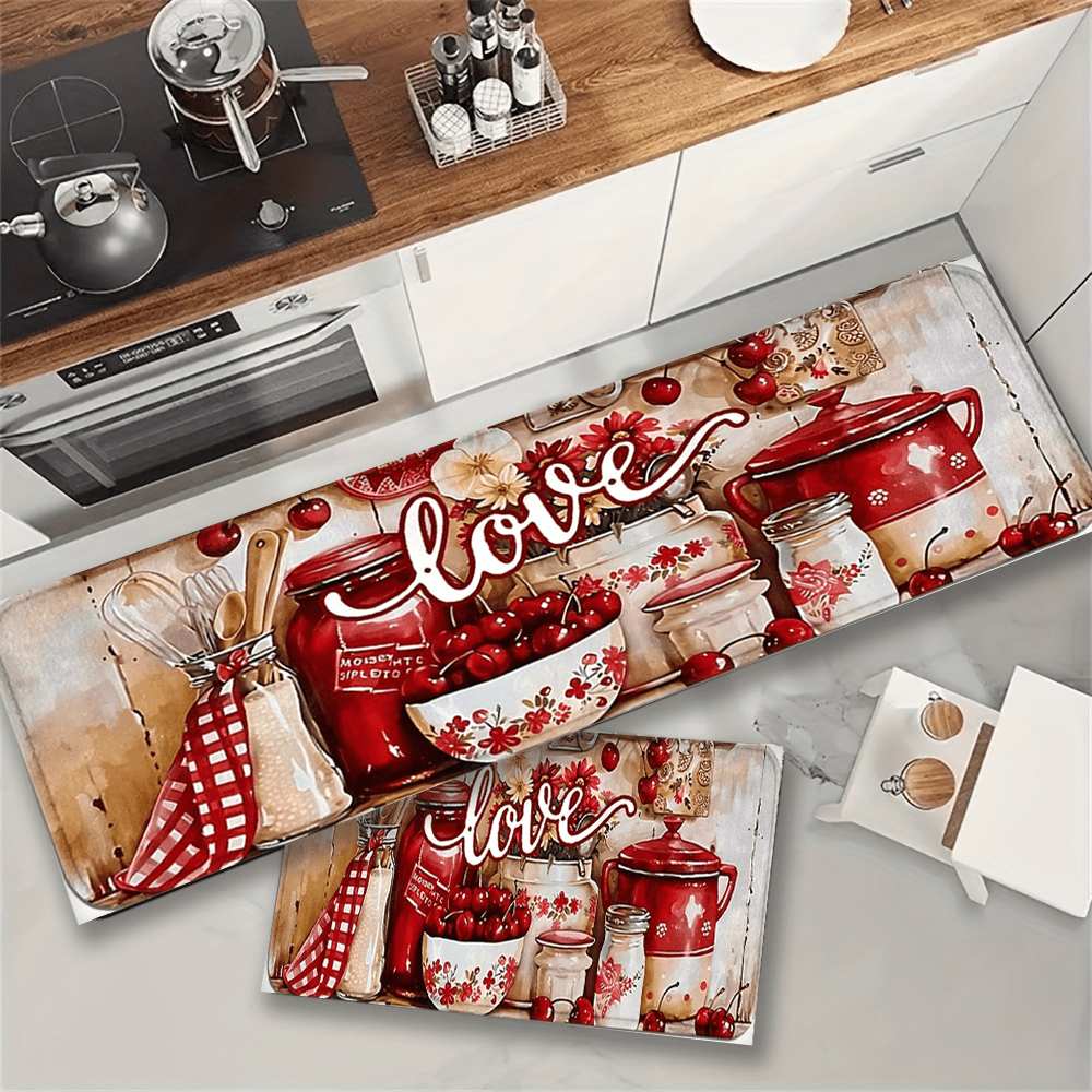 Vintage Red Love Cherry Patter - Commercial Kitchen Background ulasan dan harga