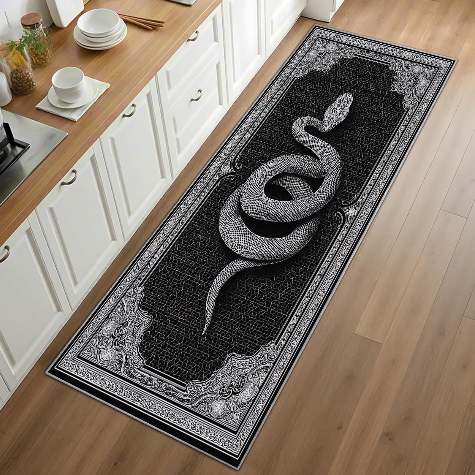 Gothic Snake Runner Rug Black  - Commercial Kitchen Background ulasan dan harga