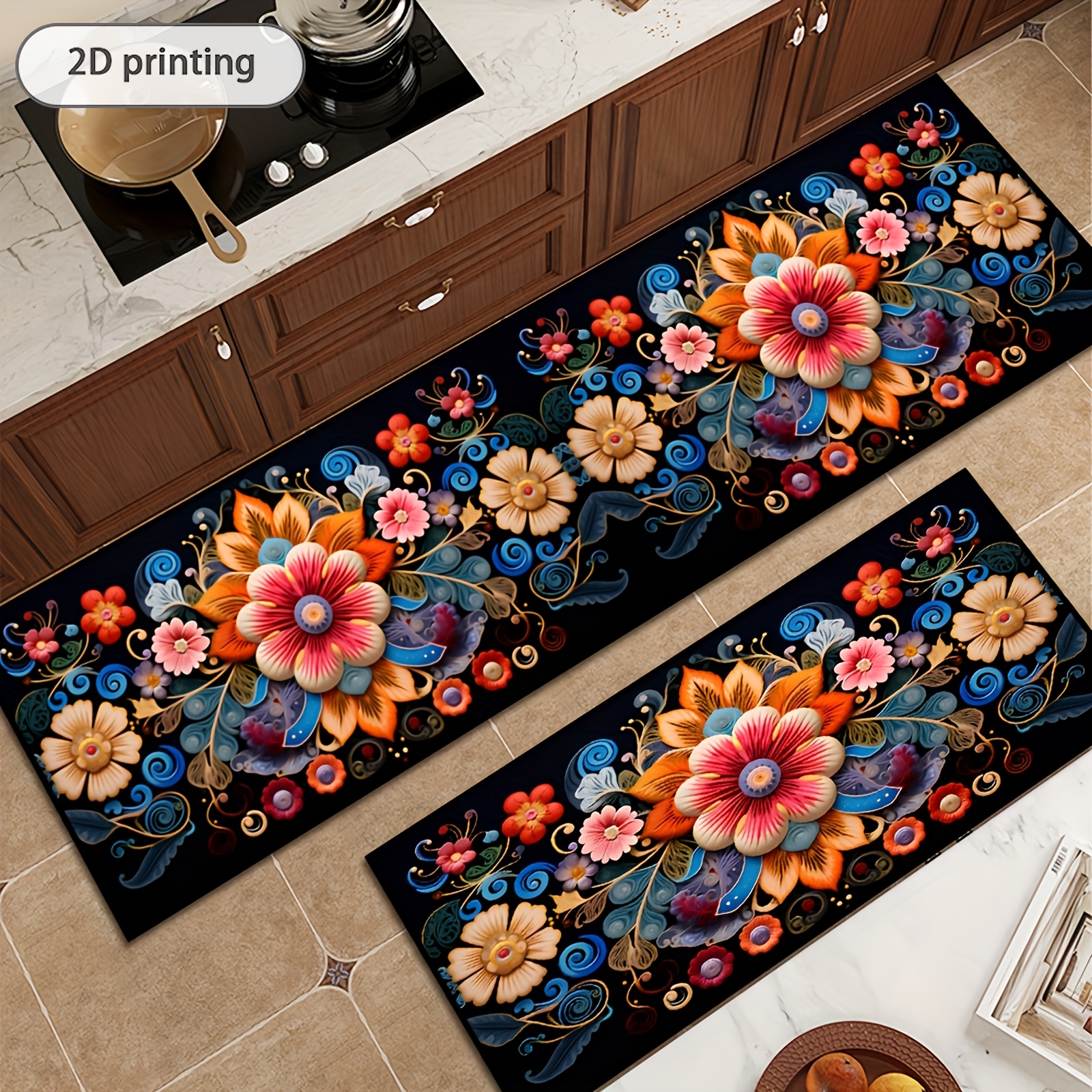 2D Printing Retro Floral Patte - Commercial Kitchen Background ulasan dan harga