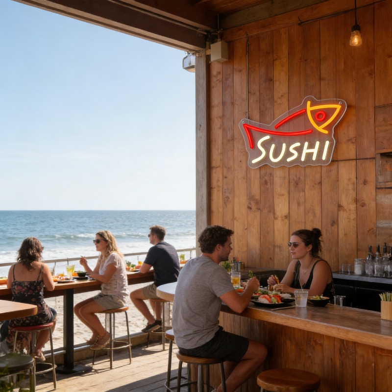 SUSHI Fish LED Neon Sign Japan - Commercial Kitchen Japanese ulasan dan harga