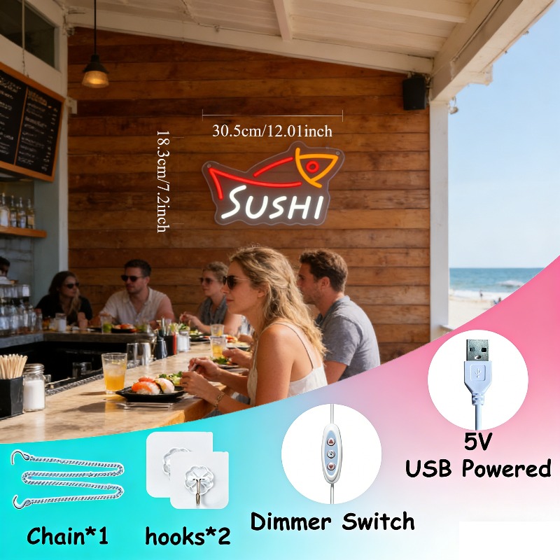 SUSHI Fish LED Neon Sign Japan - Commercial Kitchen Japanese ulasan dan harga