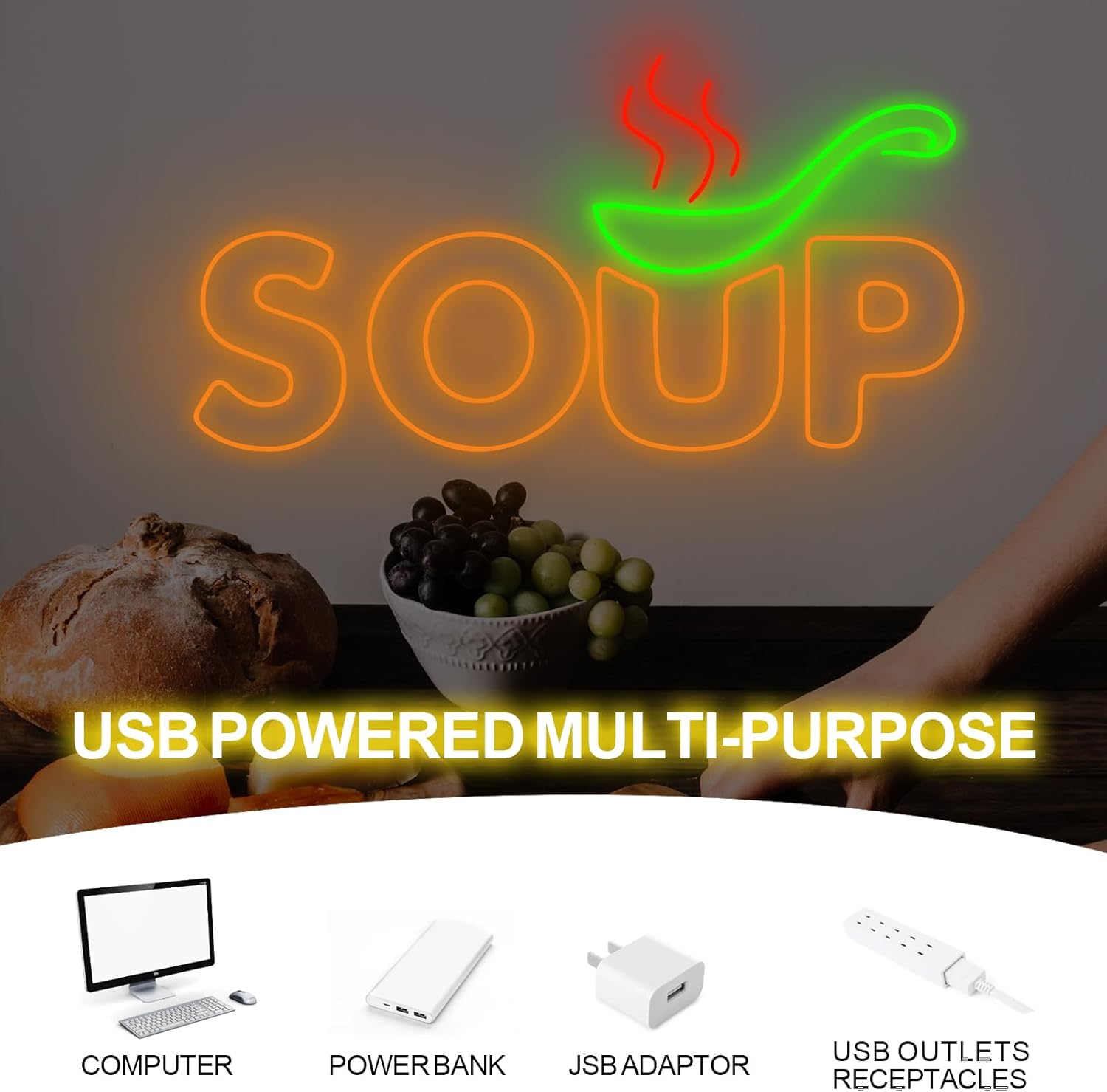 Soup Neon Sign USB Powered Foo - Commercial Kitchen Japanese ulasan dan harga