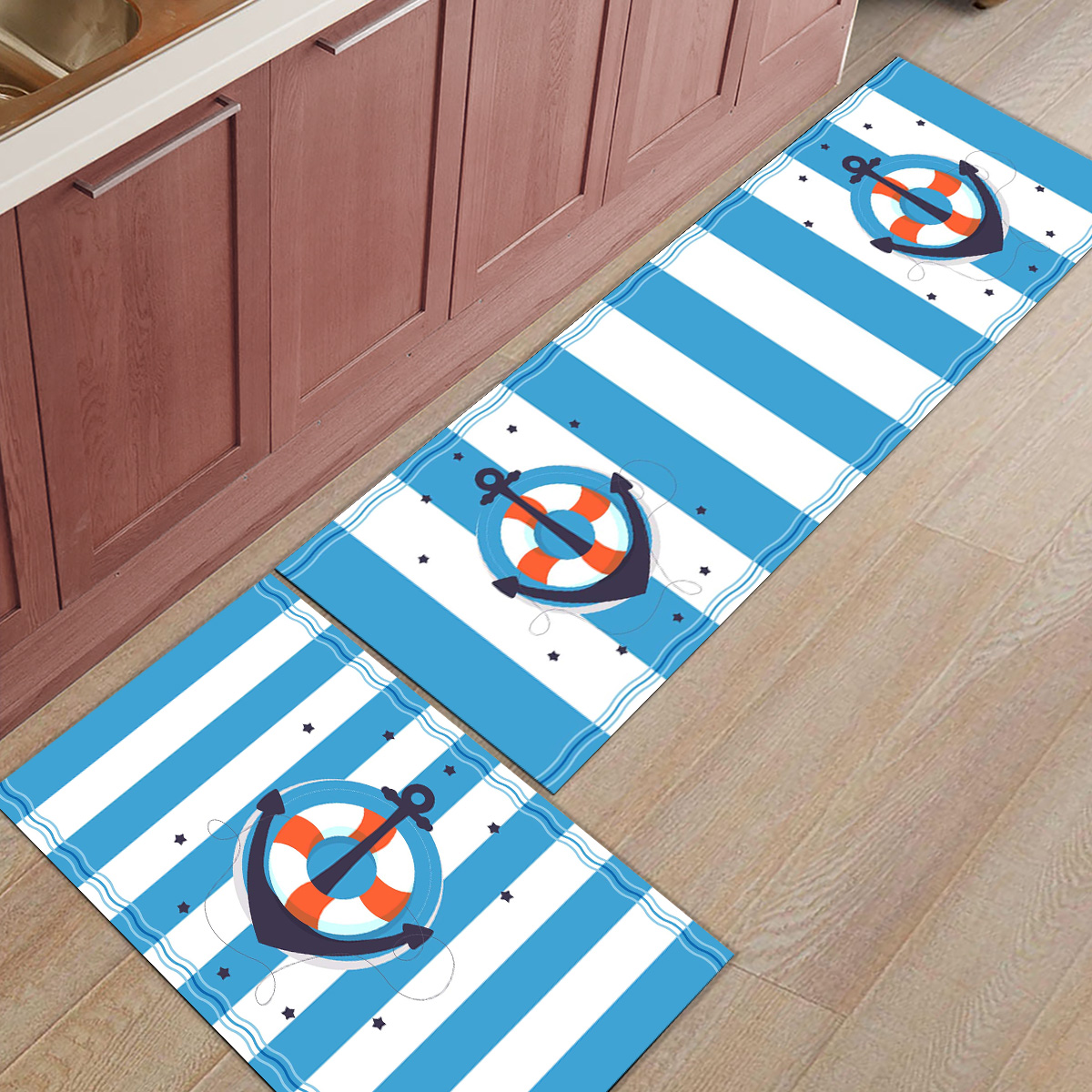 Dark Blue Stripes Anchor Carpe - Commercial Kitchen Floor ulasan dan harga