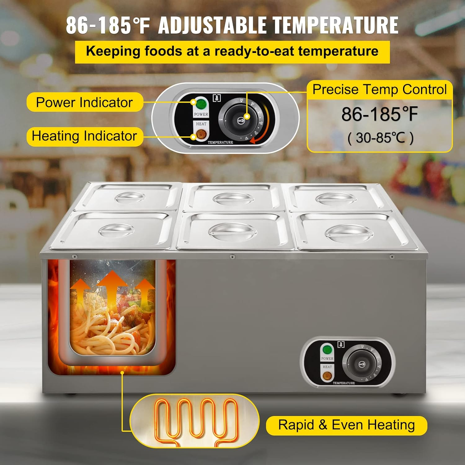 6 Tanks Commercial Bain Marie  - Bain Marie Food Warmer ulasan dan harga