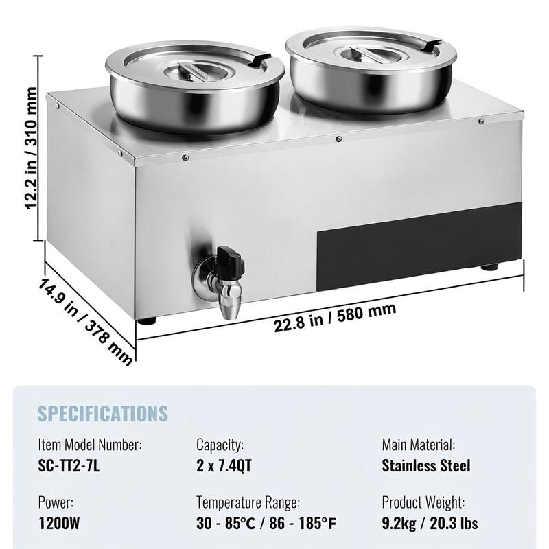 Electric Soup Warmer, Dual 7.4 - Bain Marie Food Warmer ulasan dan harga