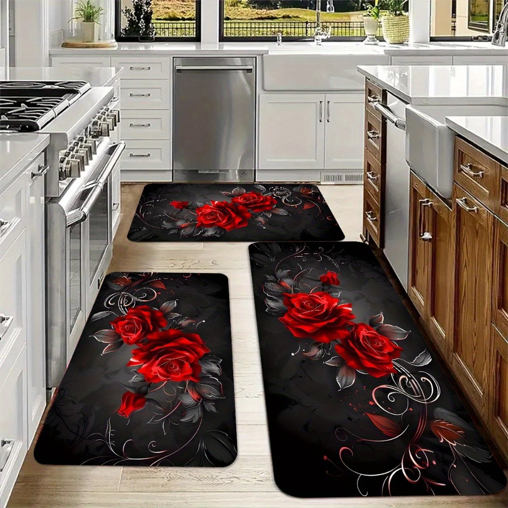 Red Rose Black Background Kitc - Commercial Kitchen Background ulasan dan harga