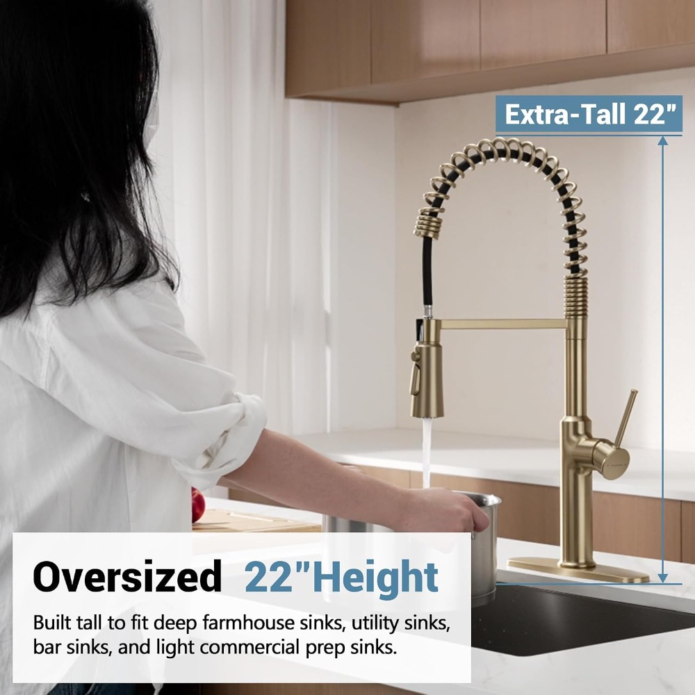 22'' Tall Brushed Gold Kitchen - Commercial Kitchen Faucet ulasan dan harga