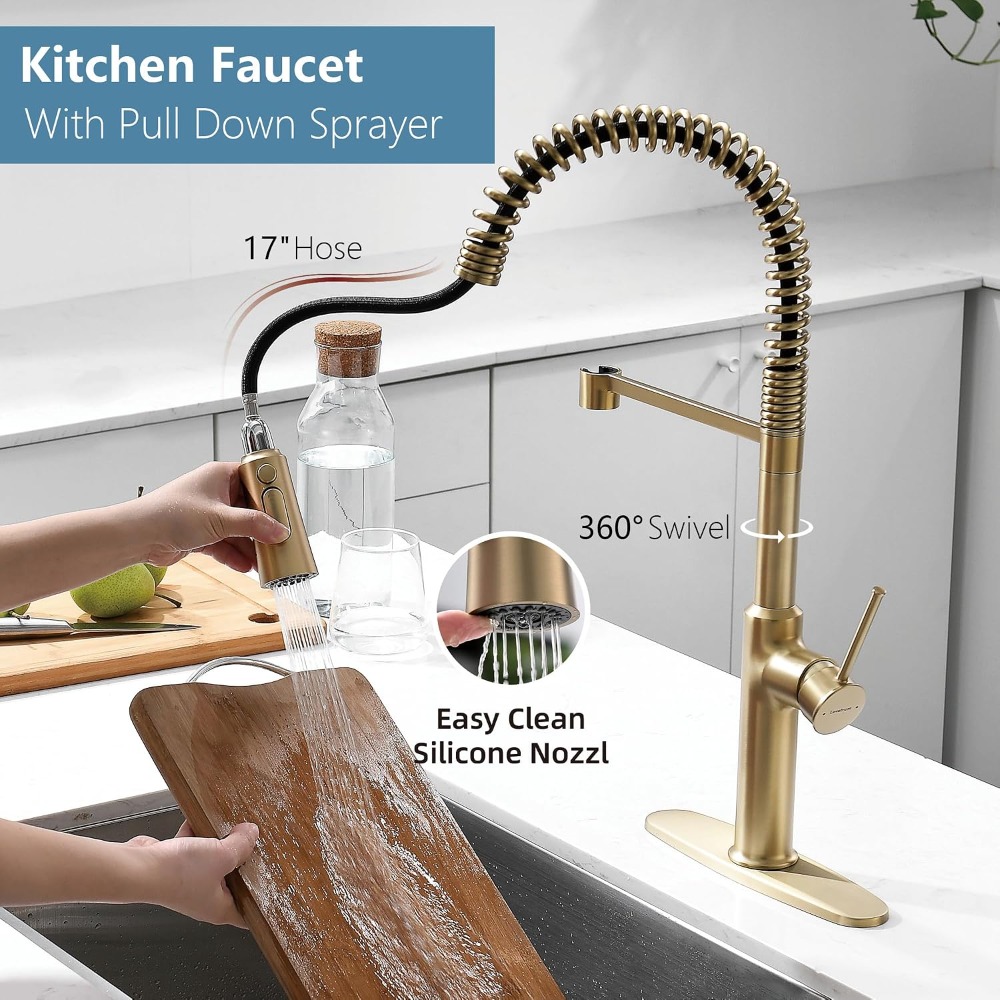 22'' Tall Brushed Gold Kitchen - Commercial Kitchen Faucet ulasan dan harga