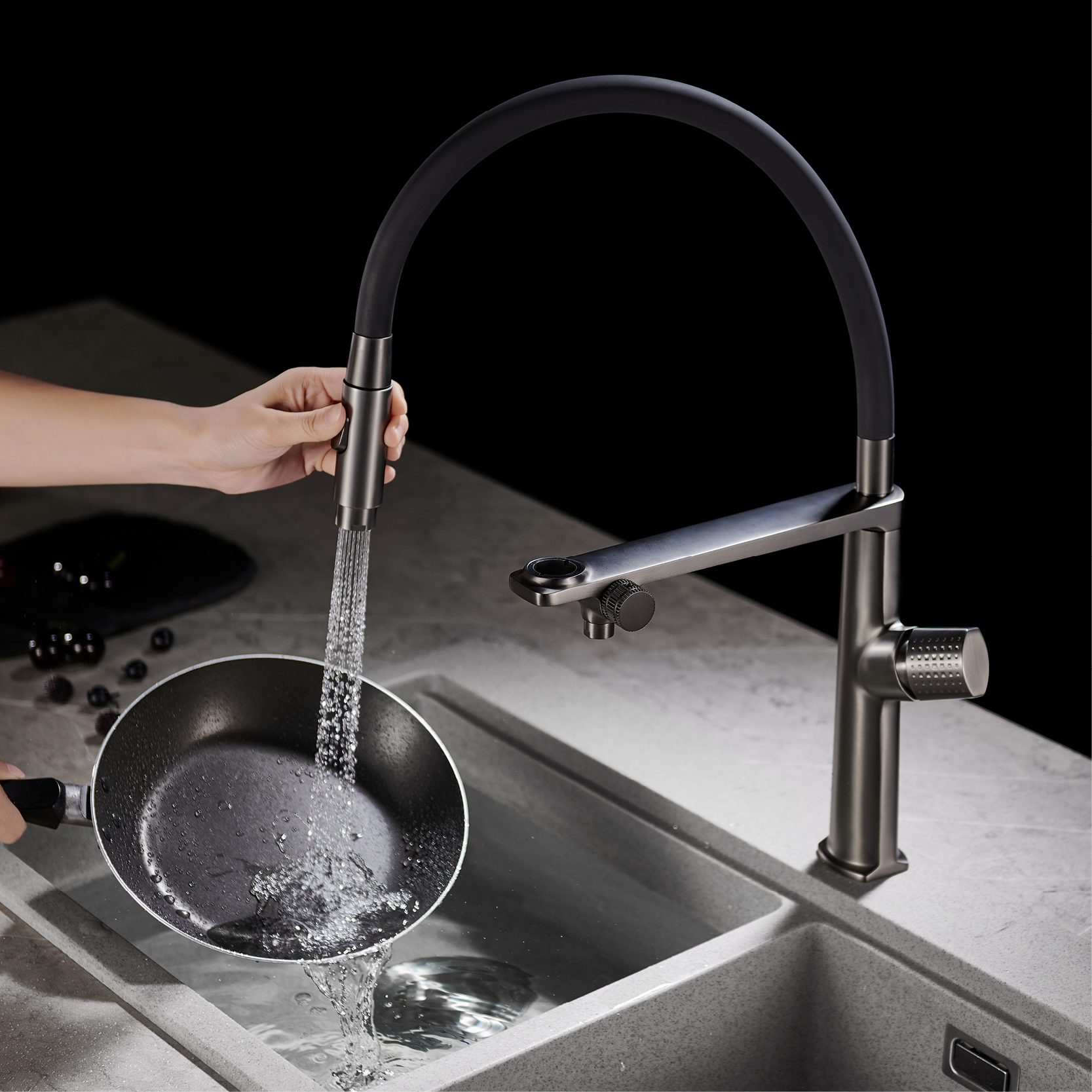 Luxury gun gray brass kitchen  - Commercial Kitchen Faucet ulasan dan harga